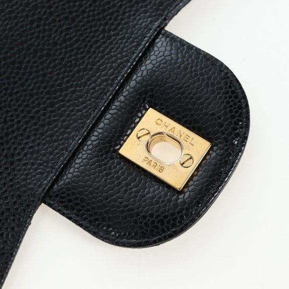 CHANEL Chain Big Matelasse30 Bag Caviar Skin Black Gold CC Auth BA16027SAV