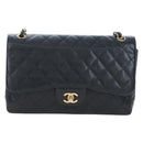 CHANEL Chain Big Matelasse30 Bag Caviar Skin Black Gold CC Auth BA16027SAV-13