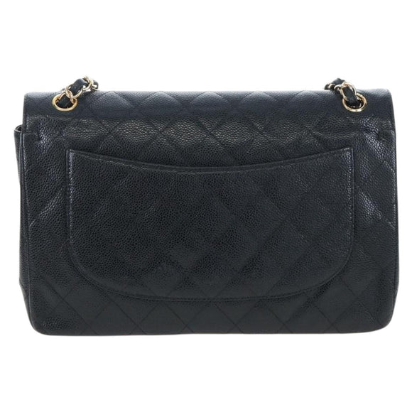 CHANEL Chain Big Matelasse30 Bag Caviar Skin Black Gold CC Auth BA16027SAV