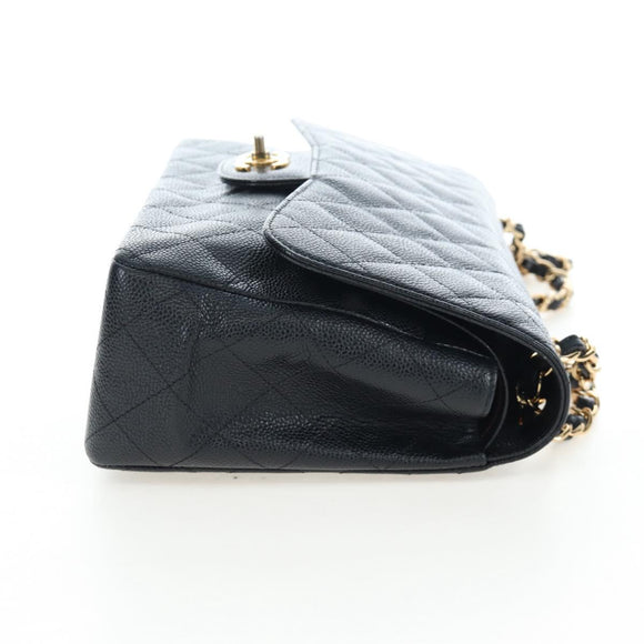 CHANEL Chain Big Matelasse30 Bag Caviar Skin Black Gold CC Auth BA16027SAV