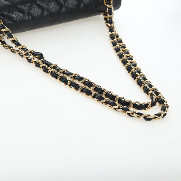 CHANEL Chain Big Matelasse30 Bag Caviar Skin Black Gold CC Auth BA16027SAV