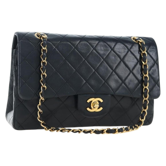 CHANEL Chain Matelasse25 Shoulder Bag Lamb Skin Black Gold CC Auth BA16028SAV