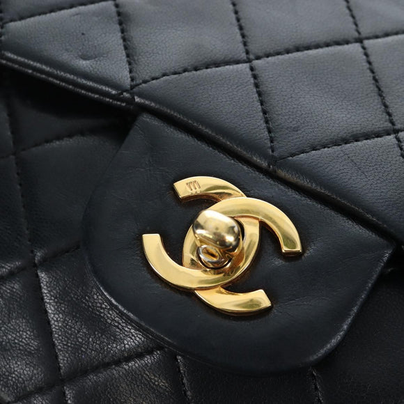 CHANEL Chain Matelasse25 Shoulder Bag Lamb Skin Black Gold CC Auth BA16028SAV