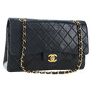CHANEL Chain Matelasse25 Shoulder Bag Lamb Skin Black Gold CC Auth BA16028SAV-1