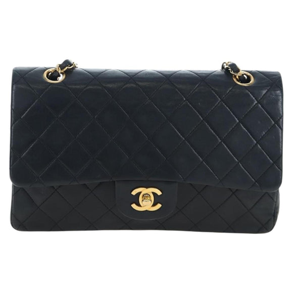 CHANEL Chain Matelasse25 Shoulder Bag Lamb Skin Black Gold CC Auth BA16028SAV