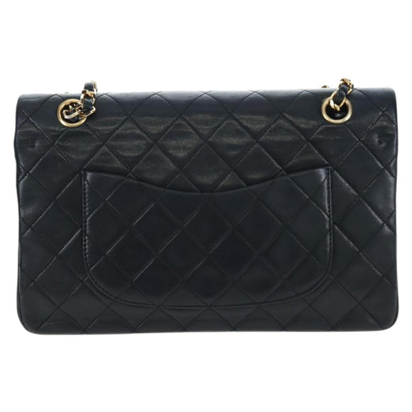 CHANEL Chain Matelasse25 Shoulder Bag Lamb Skin Black Gold CC Auth BA16028SAV