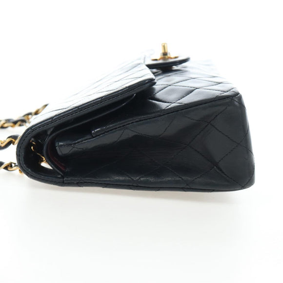 CHANEL Chain Matelasse25 Shoulder Bag Lamb Skin Black Gold CC Auth BA16028SAV