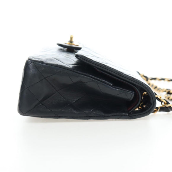CHANEL Chain Matelasse25 Shoulder Bag Lamb Skin Black Gold CC Auth BA16028SAV