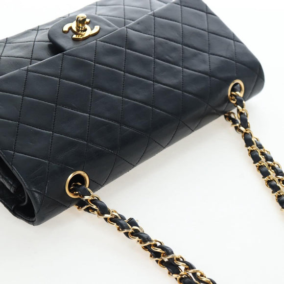 CHANEL Chain Matelasse25 Shoulder Bag Lamb Skin Black Gold CC Auth BA16028SAV