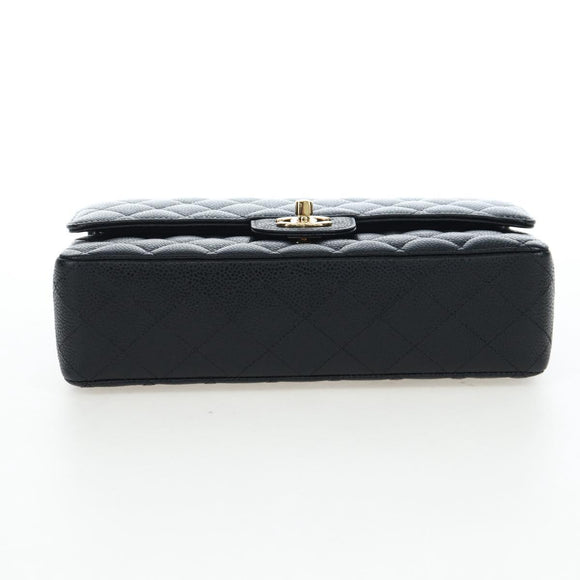 CHANEL Chain Matelasse 25 Shoulder Bag Caviar Skin Black Gold CC Auth BA16029SV