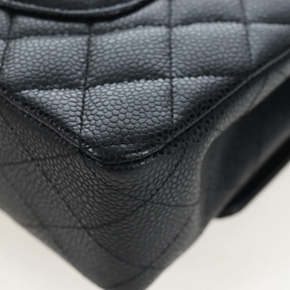 CHANEL Chain Matelasse 25 Shoulder Bag Caviar Skin Black Gold CC Auth BA16029SV