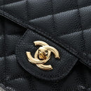 CHANEL Chain Matelasse 25 Shoulder Bag Caviar Skin Black Gold CC Auth BA16029SV-19