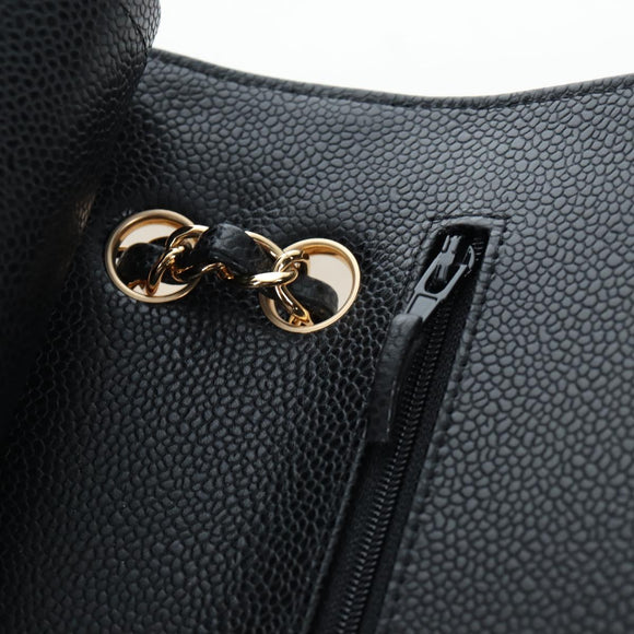 CHANEL Chain Matelasse 25 Shoulder Bag Caviar Skin Black Gold CC Auth BA16029SV