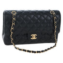 CHANEL Chain Matelasse 25 Shoulder Bag Caviar Skin Black Gold CC Auth BA16029SV-1