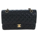 CHANEL Chain Matelasse 25 Shoulder Bag Caviar Skin Black Gold CC Auth BA16029SV-13