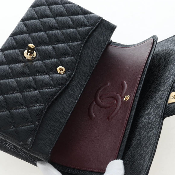 CHANEL Chain Matelasse 25 Shoulder Bag Caviar Skin Black Gold CC Auth BA16029SV