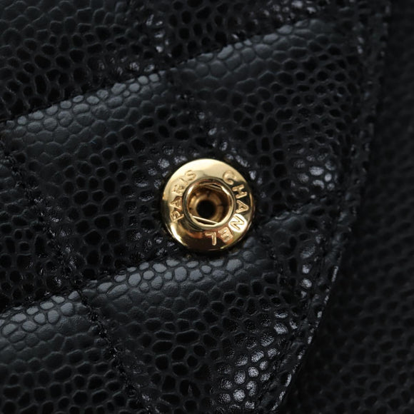 CHANEL Chain Matelasse 25 Shoulder Bag Caviar Skin Black Gold CC Auth BA16029SV