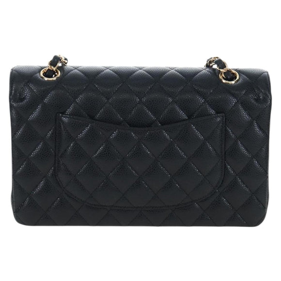 CHANEL Chain Matelasse 25 Shoulder Bag Caviar Skin Black Gold CC Auth BA16029SV