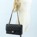 CHANEL Chain Matelasse 25 Shoulder Bag Caviar Skin Black Gold CC Auth BA16029SV-32
