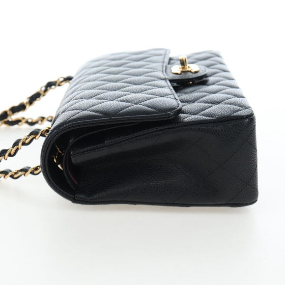 CHANEL Chain Matelasse 25 Shoulder Bag Caviar Skin Black Gold CC Auth BA16029SV