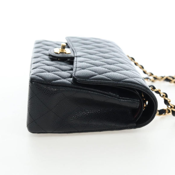 CHANEL Chain Matelasse 25 Shoulder Bag Caviar Skin Black Gold CC Auth BA16029SV