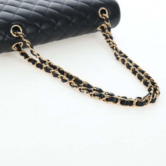 CHANEL Chain Matelasse 25 Shoulder Bag Caviar Skin Black Gold CC Auth BA16029SV