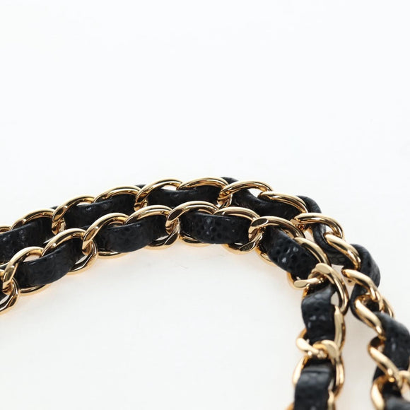 CHANEL Chain Matelasse 25 Shoulder Bag Caviar Skin Black Gold CC Auth BA16029SV