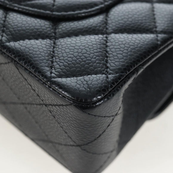CHANEL Chain Matelasse 23 Shoulder Bag Caviar Skin Black Gold CC Auth BA16030SV