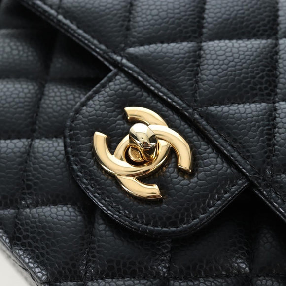 CHANEL Chain Matelasse 23 Shoulder Bag Caviar Skin Black Gold CC Auth BA16030SV
