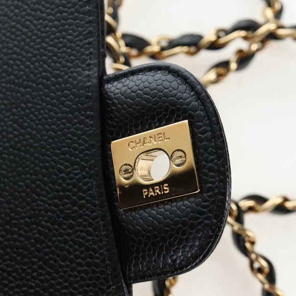 CHANEL Chain Matelasse 23 Shoulder Bag Caviar Skin Black Gold CC Auth BA16030SV