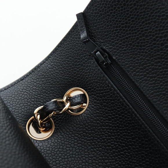CHANEL Chain Matelasse 23 Shoulder Bag Caviar Skin Black Gold CC Auth BA16030SV