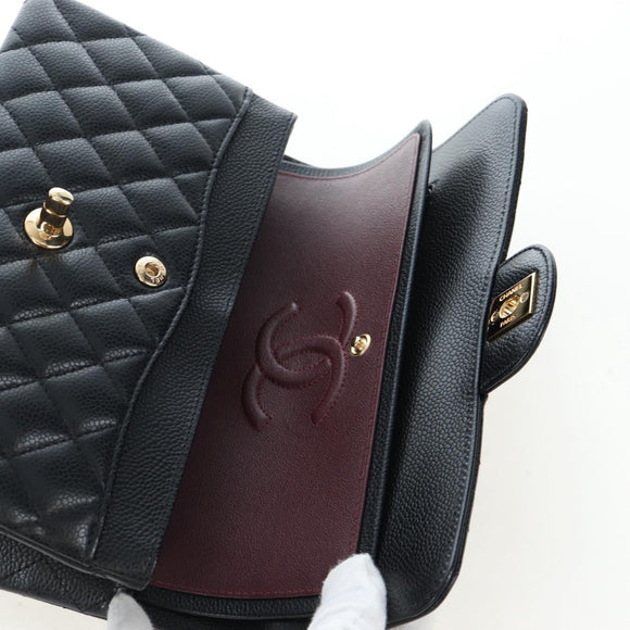 CHANEL Chain Matelasse 23 Shoulder Bag Caviar Skin Black Gold CC Auth BA16030SV