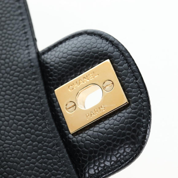 CHANEL Chain Matelasse 23 Shoulder Bag Caviar Skin Black Gold CC Auth BA16030SV