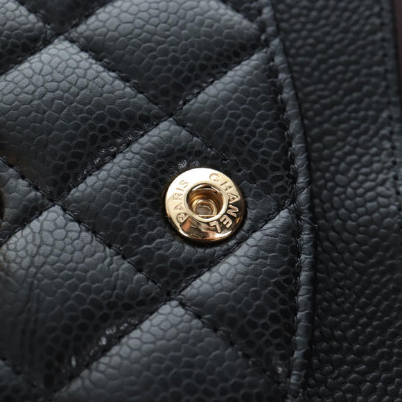 CHANEL Chain Matelasse 23 Shoulder Bag Caviar Skin Black Gold CC Auth BA16030SV