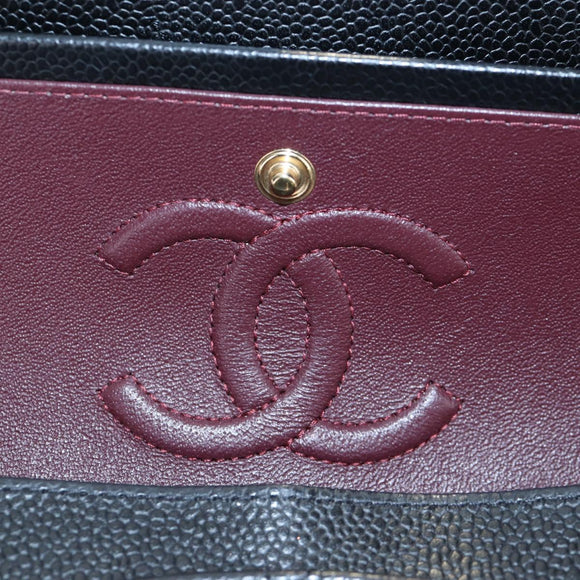 CHANEL Chain Matelasse 23 Shoulder Bag Caviar Skin Black Gold CC Auth BA16030SV