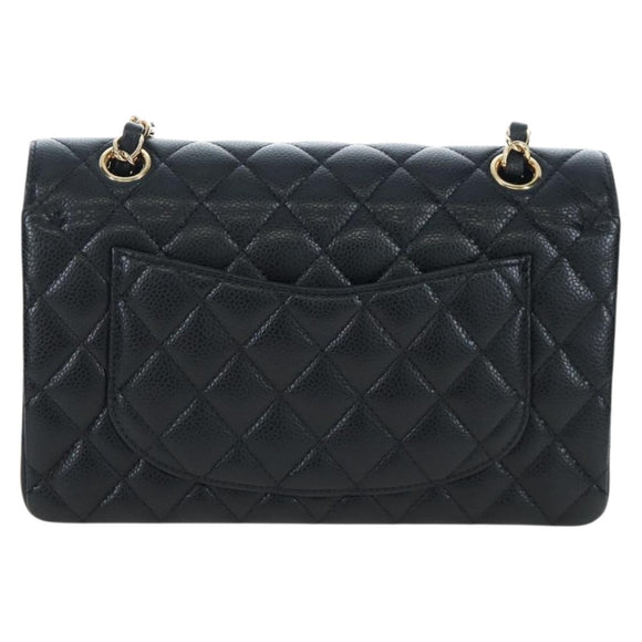 CHANEL Chain Matelasse 23 Shoulder Bag Caviar Skin Black Gold CC Auth BA16030SV