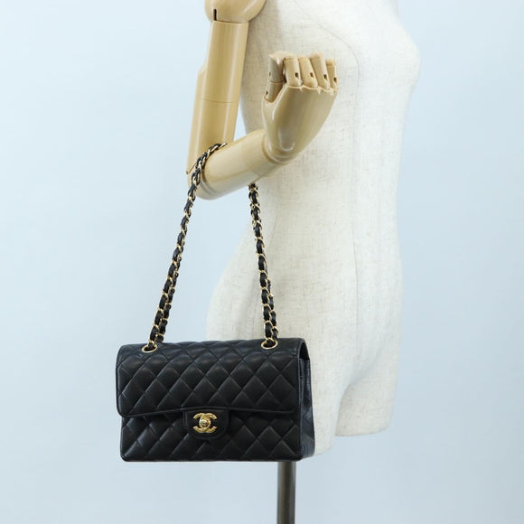 CHANEL Chain Matelasse 23 Shoulder Bag Caviar Skin Black Gold CC Auth BA16030SV