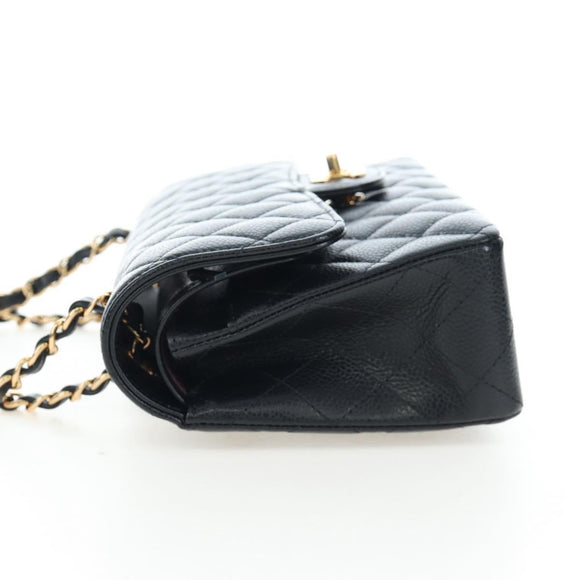 CHANEL Chain Matelasse 23 Shoulder Bag Caviar Skin Black Gold CC Auth BA16030SV
