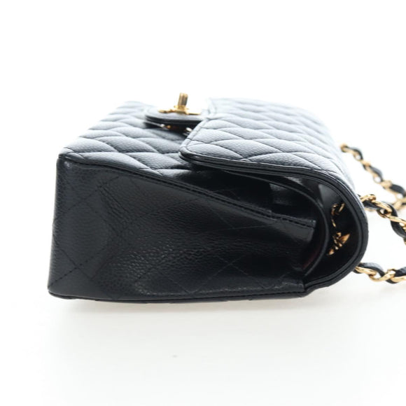 CHANEL Chain Matelasse 23 Shoulder Bag Caviar Skin Black Gold CC Auth BA16030SV
