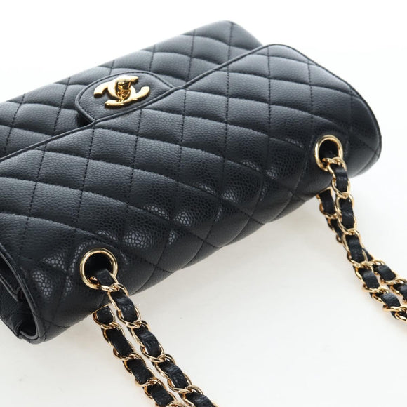 CHANEL Chain Matelasse 23 Shoulder Bag Caviar Skin Black Gold CC Auth BA16030SV