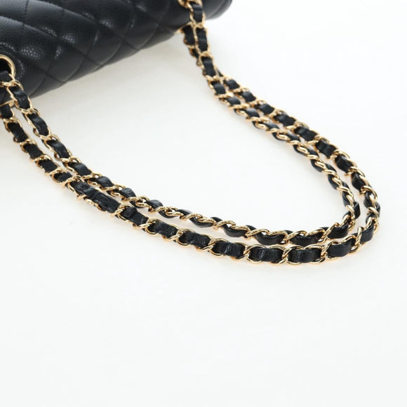 CHANEL Chain Matelasse 23 Shoulder Bag Caviar Skin Black Gold CC Auth BA16030SV