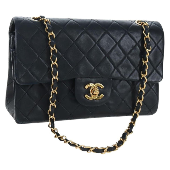 CHANEL Chain Matelasse 23 Shoulder Bag Lamb Skin Black Gold CC Auth BA16032SAV