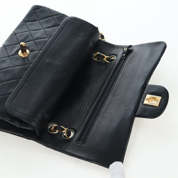 CHANEL Chain Matelasse 23 Shoulder Bag Lamb Skin Black Gold CC Auth BA16032SAV