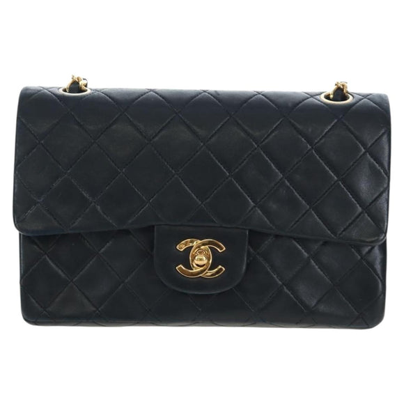 CHANEL Chain Matelasse 23 Shoulder Bag Lamb Skin Black Gold CC Auth BA16032SAV