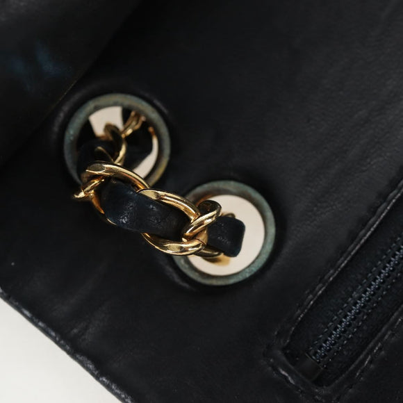 CHANEL Chain Matelasse 23 Shoulder Bag Lamb Skin Black Gold CC Auth BA16032SAV