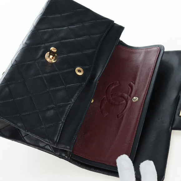 CHANEL Chain Matelasse 23 Shoulder Bag Lamb Skin Black Gold CC Auth BA16032SAV