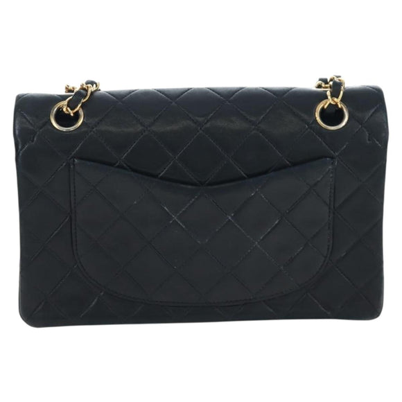 CHANEL Chain Matelasse 23 Shoulder Bag Lamb Skin Black Gold CC Auth BA16032SAV