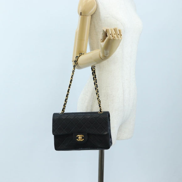 CHANEL Chain Matelasse 23 Shoulder Bag Lamb Skin Black Gold CC Auth BA16032SAV