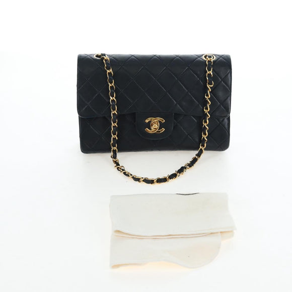 CHANEL Chain Matelasse 23 Shoulder Bag Lamb Skin Black Gold CC Auth BA16032SAV
