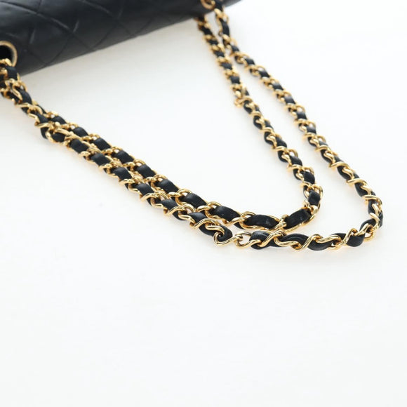 CHANEL Chain Matelasse 23 Shoulder Bag Lamb Skin Black Gold CC Auth BA16032SAV